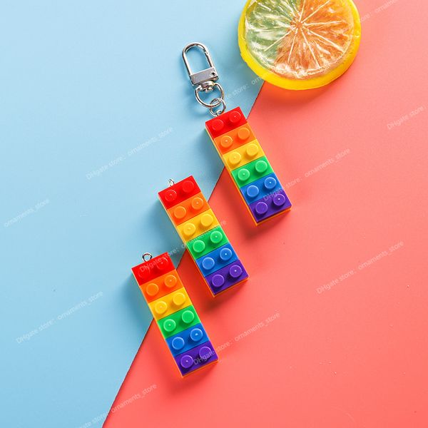 10 Uds. De bloques de construcción de arco iris, colgante de resina de ladrillo de juguete para pendientes, llavero, decoración DIY, accesorios de joyería de moda, joyería de moda, dijes, joyería