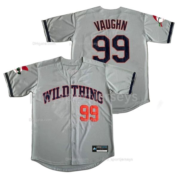 Livraison directe pas cher en gros hommes femmes jeunes Ricky 'Wild Thing' Vaughn blanc gris cousu maillots de Baseball
