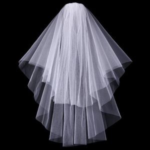 Voile de mariée court exquis bon marché, voile de mariage court à deux couches avec peigne, longueur du bout des doigts, fait à la main, Noble blanc ivoire, Headw279r