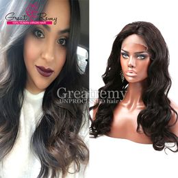 Greatremy Fashion Style Braziliaanse voorste kanten pruiken Kwaliteit Virgin Human Hair Glueless Lace Pruik van Body Wave