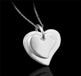 Joyería de moda barata, collar con colgante de doble corazón de plata de ley 925, regalo del día de San Valentín para niñas 9228611