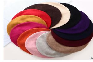 Pas cher mode nouvelles femmes laine couleur unie béret femme Bonnet casquettes hiver tout assorti chaud marche chapeau casquette 20 Color8541016