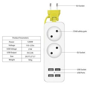 4.0/4.8 EU KC Plug Socket KR Plug Power Strip Portable Extension Socket 2AC With 4 USB Wall Charger Outlet Travel Desktop Socket Accessories PartsElectrical Socket