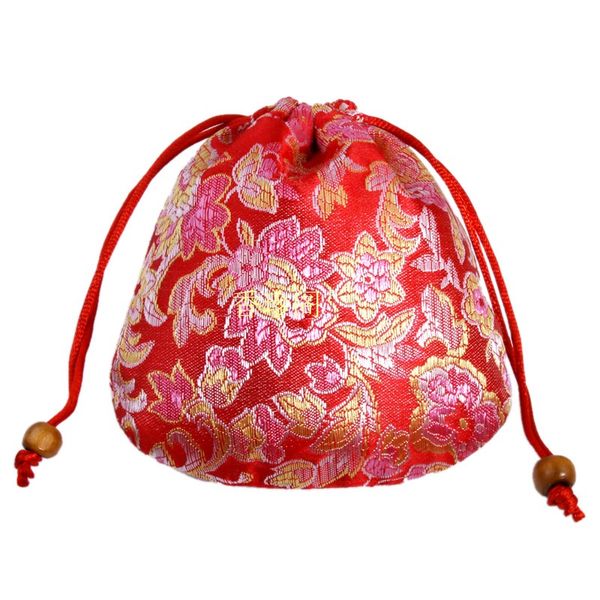 Bolsa de joyería de brocado de seda con cordón pequeño Floral barato, bolsa de almacenamiento, bolsa de recuerdo de boda, embalaje de bolsillo para monedas, 11x11 cm, 50 unids/lote