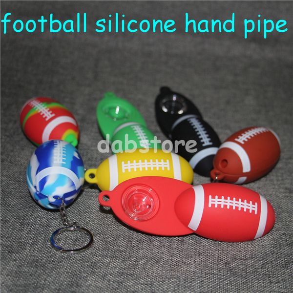 Pipes en silicone en forme de football bon marché avec bol en verre + porte-clés Bubblers Pipes à main portables pour fumer Accessoires pour fumer Pipes à main en verre