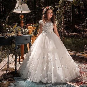 Occasion formelle bon marché papillon des robes de fille de fleur applique Première fête de communion Prom Princesse Robe Bridesmaid Wedding with Trai2537