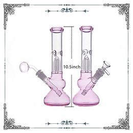 Glass Beaker Bong Dab Rig arm tree Perc Percolator pink 10.5inch Tall Heady Water Pipes Bongs con tubo de quemador de aceite de vidrio de 14 mm