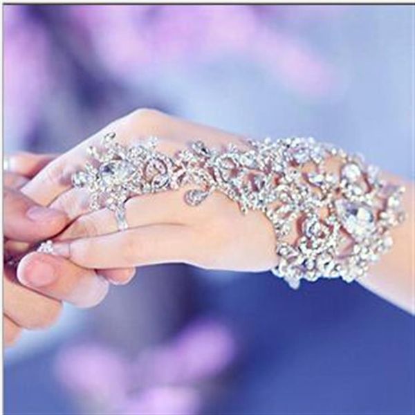 Gants pas cher mariage bijoux de mariée cristal strass doigt chaîne anneau Bracelet magnifique fête événement Bracelet Bra265Q