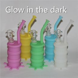 Glow in the dark conduites d'eau en silicone narguilé silicone bongs plate-forme pétrolière en verre dab rig bulle cendrier bonne qualité gratuit