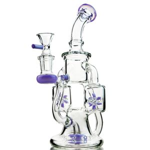 9 pulgadas Glass Bong Band Hookah Tube Heady Gree Purple Bongs Doble reciclador 14 mm Tubos de agua conjuntos femeninos Hélice Percolater Oil Dab Rigs