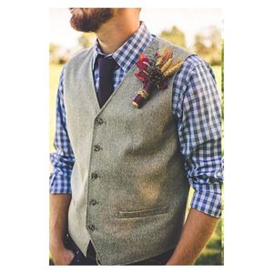 Goedkope Bruidegom Vesten 2019 Wol Hervebonetweed Vesten Slanke Fit Groomsman Vest Mens Pak Vest voor Prom Huwelijksveilig