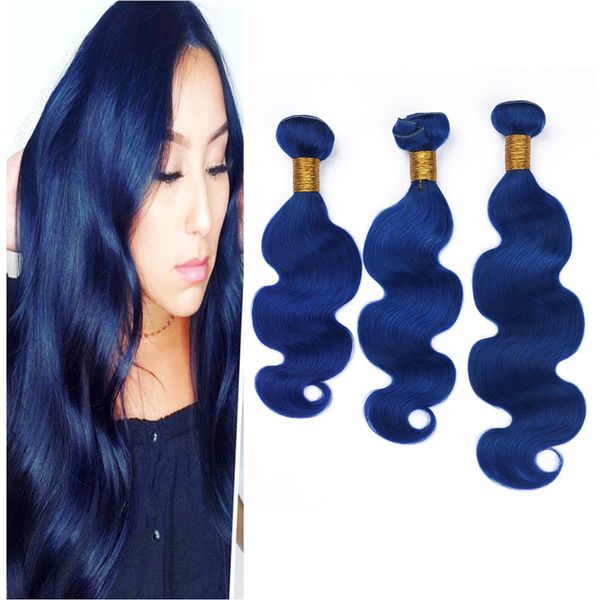 Paquetes de onda del cuerpo azul del pelo barato 3 unids/lote extensiones de cabello humano virgen brasileño cuerpo ondulado tramas de cabello humano azul oscuro