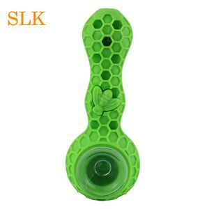 wholesale pipes à main Honeycomb Silicone verre cuillère pipe avec couvercle grand prix pipes à fumer nouveau design accessoires pour fumer pour le tabac