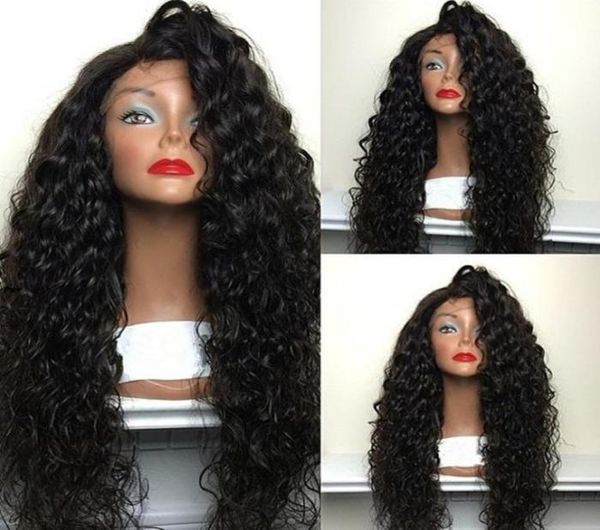 Perruque Lace Front Wig synthétique ondulée noire longue en Fiber japonaise de haute qualité, bon marché, résistante à la chaleur, avec cheveux de bébé pour Bla3755985