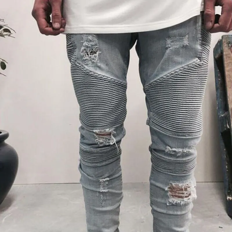 Pantalones Vaqueros Biker De HIp Hop Baratos Para Hombre Vaqueros Pitillo Rotos Pitillo Para Hombre Azul Claro Y Negro es Tamaño 28 M73 De 64,7 € | DHgate