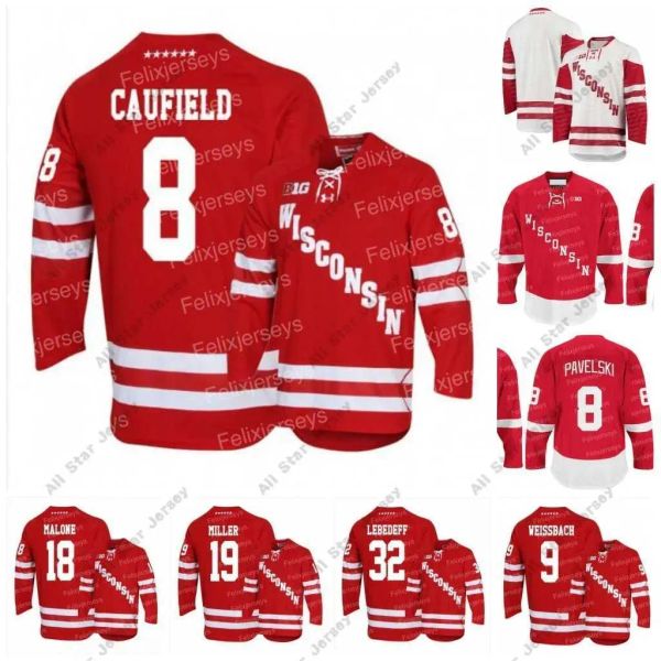 Maillots de hockey bon marché Maillot de hockey des Badgers du Wisconsin 8 Cole Caufield College NCAA 8 Joe Pavelski Ryder Donovan Seamus Malone Sean Dhooghe Badgers