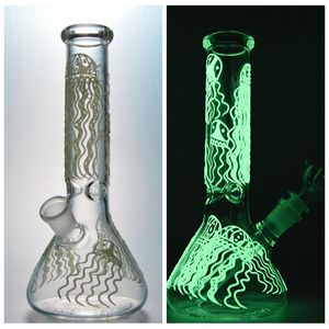 Modèle de méduses Narguilés Bong en verre Glow In The Dark Huile Dab Rigs Mini Rig Tuyaux d'eau Bongs GID04