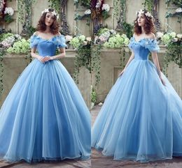 En stock ! Robe de bal princesse Vintage, robe de bal en cristal papillon, épaules dénudées, bleu ciel clair, robes de soirée Cendrillon bon marché