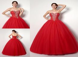 Bon marché en stock robes de quinceanera rouge 2018 cristaux robes de bal chérie sweet 16 robe tulle high quanlity vestidos 15 fête pr2009943