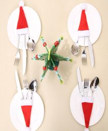 Goedkoop in stock Santa Claus Christmas Mini Hat indoor diner lepel vorken decoraties ornamenten Xmas Craft Supply Party Favor Navida2908162