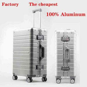 Valise de pouce pas cher plein aluminium voyage bagages Spinner sac à main chariot sac sur roues J220707