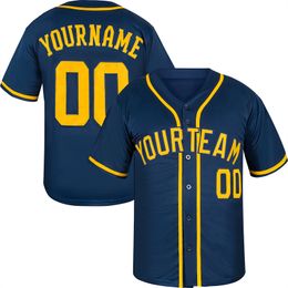 Personalizado, todo cosido, negro-azul marino, tela a rayas, camiseta de béisbol, nombre personalizado, logotipo de número