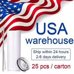 US CA Warehouse 20 oz tasse de sublimation gobelets droits blanc 304 acier inoxydable isolé sous vide mince bricolage 20 oz tasse voiture tasses à café en gros