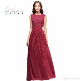 Vestidos de dama de honor de gasa de encaje baratos Estilo rural Nuevos vestidos de dama de honor Una línea Vestidos largos para invitados de boda CPS489235B