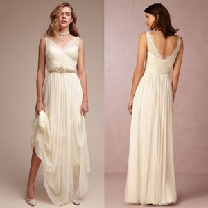 Günstige Brautjungfernkleider aus Spitze im Landhausstil, V-Ausschnitt, plissiertes Hochzeitsgastkleid, bodenlanges Chiffon-Kleid für Trauzeugin