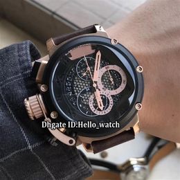 Pas cher Gaucher 50mm U-51 U51 Chimera Bronze 7474 Squelette Cadran Noir Quartz Chronographe Montre Homme Or Rose Bracelet Cuir Spor237J