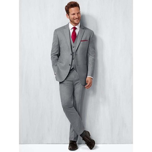 Pas cher - Tuxedos de marié gris clair Deux boutons Side Vent Slim Fit Bridegroom Blazer Hommes Costumes de bal formels Neuf (Veste + Pantalon + Cravate + Gilet) 866