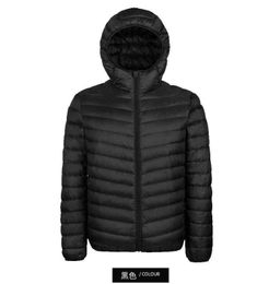 Pas cher léger chaud canard plume personnalisé en Nylon noir à capuche hiver bulle bouffée rempli vers le bas vestes manteau pour hommes 11PN6J