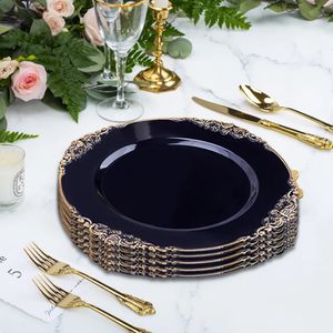 Assiettes de chargeur en plastique perlé de luxe, bon marché, blanc, argent, or, récif noir, ensembles de décoration de mariage, vente en gros, décoratif en vrac