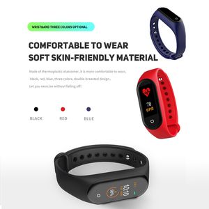 Bracelet de sport intelligent M4, rouge, bleu, noir, étanche, moniteur de pression artérielle, universel, pour téléphones Android et iOS