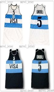 Pas cher Manu Ginobili 5 Team Argentine Basketball Jerseys Cousu Blanc Marine HOMMES FEMMES JEUNES XS5XL3023054