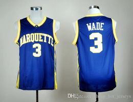 Pas cher Marquette Dwyane 3 Wade College Basketball Jerseys MENS Dwyane # 3 Wade Navy Blue Stitched University Basketball Jerseys S-XXL