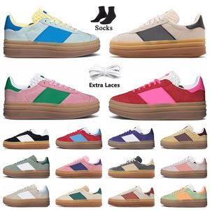 Damesplatform Bold Designer Casual schoenen Cream Collegiate Green Suede Leather Pink Gum Wit Zwart Rood Blauw Geel Geel Trainers Plaatvormige dames sneakers