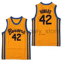 Goedkope heren Teen Wolf Beacon Beavers 42 Scott Howard Moive basketbalfilm Jersey geel gestikt s goede kwaliteit maat s-XXL