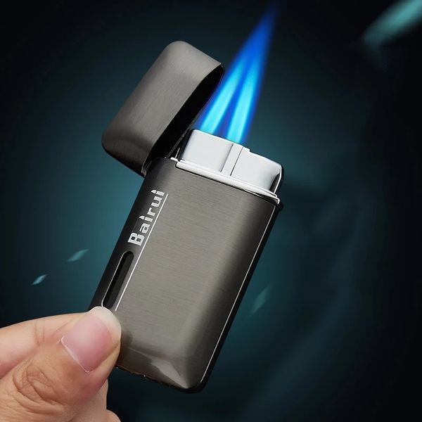 Nouveau Style Pas Cher En Métal Torche Flamme Allume-Cigare Double Jet Coupe-Vent Rechargeable Gaz Butane Briquet Cigarette Pipe Briquet Gadgets Hommes Fumer Cadeau