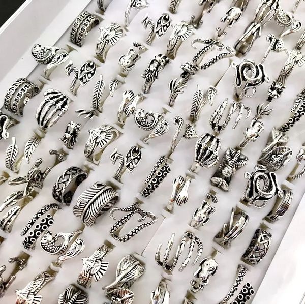 50 pcs/lot vif mignon Animal design Vintage Punk argent plaqué alliage anneaux femmes mâle Biker anneau ouverture réglable nouveaux Styles mode bijoux anneaux de haute qualité