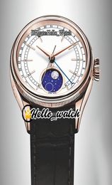 Goedkope nieuwe Cellini Moonphase 50535 M50535 Witte wijzerplaat Automatische heren Watch Rose Gold Case Bruine Leather Riem saffier horloges HELLA9435510