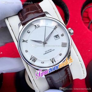 Pas cher nouvelle date 40 mm montre pour homme automatique blanc/noir cadran givré argent mains boîtier en acier marron/noir bracelet en cuir Timezonewatch E408b1