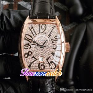 Barato Nueva fecha Reloj automático para hombre Caja de oro rosa / acero inoxidable Esfera de diamante Reloj de zona horaria de cuero negro E206a1