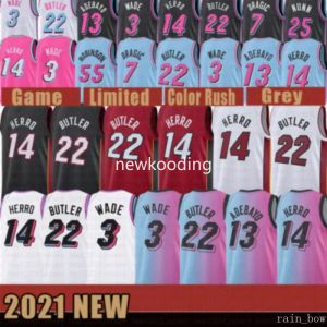 Goedkope Nieuwe Dwayne Dwyane 3 Wade Basketbal Jersey Jimmy 22 Butler Heren Tyler 14 Herro Bam 13 Adebayo Goran 7 Dragic Kendrick 25 Nunn Zwart