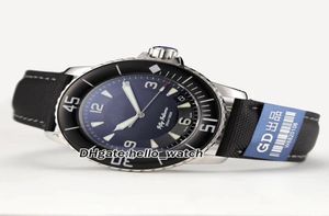 Goedkope nieuwe vijftig vadems 50 vadems 5015113052 Japan Miyota 8215 Automatische zwarte dial mens Watch lederen band Sport Hoge kwaliteit8014984