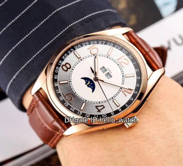 NOUVEAU NOUVEAU CINQUANTSIX CALENDRIE FULLE CALENDRE LOCE Silver Calan 4000E000RB438 AUTOMATIQUE MONTRE LE MONTRE ROSE GOLD STRAP DE CUIR LURME W7964440