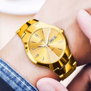 Goedkoop nieuw volautomatisch mechanisch waterdicht wolfraamstaal goud vervaagt niet High-end herenhorloge in zakelijke stijl