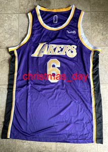 Pas cher NOUVEAU Maillot cousu Lebron James # 6 Violet S, M, L, XL, XXL