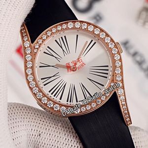 Barato New Limelight Gala G0A40261Esfera blanca Reloj de cuarzo suizo para mujer Caja de oro rosa Bisel de diamantes Correa de cuero de zafiro Relojes Lday