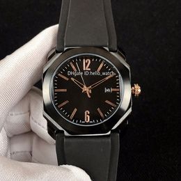 Goedkope NIEUWE OCTO PVD Black Steel Case 102581 BGO41BBSVD Goud Black Dial Automatic Mens Horloge Rubberen Strap Hoge Kwaliteit Horloges Hello_Watch